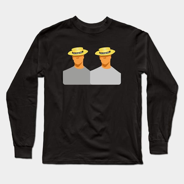 Madeira Island male couple no face illustration using the traditional straw hat Long Sleeve T-Shirt by Donaby